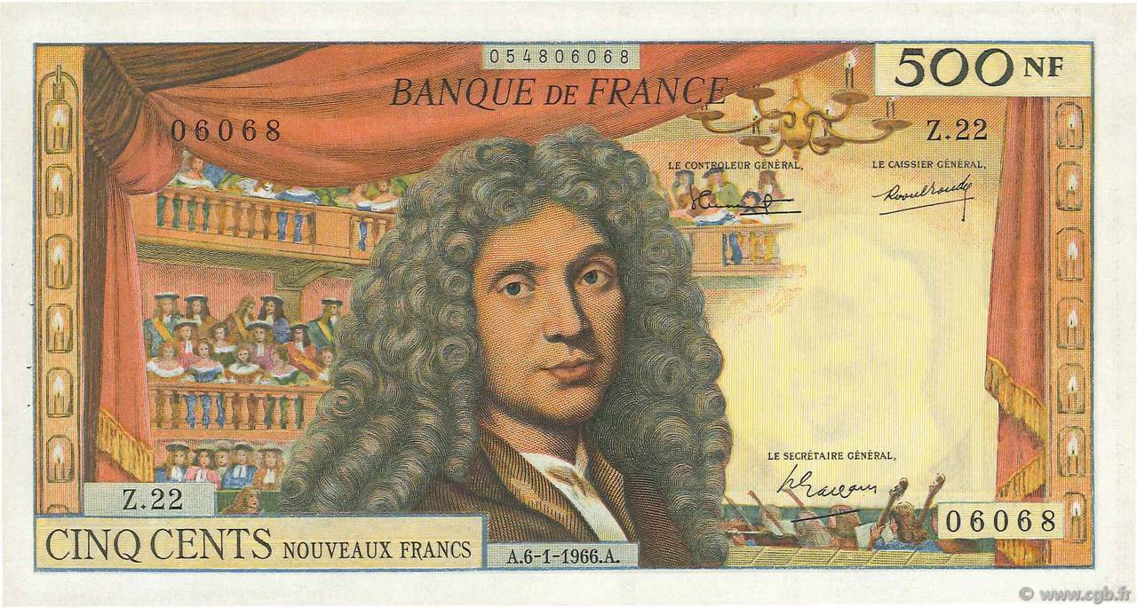 500 Nouveaux Francs MOLIÈRE FRANKREICH  1966 F.60.09 fST