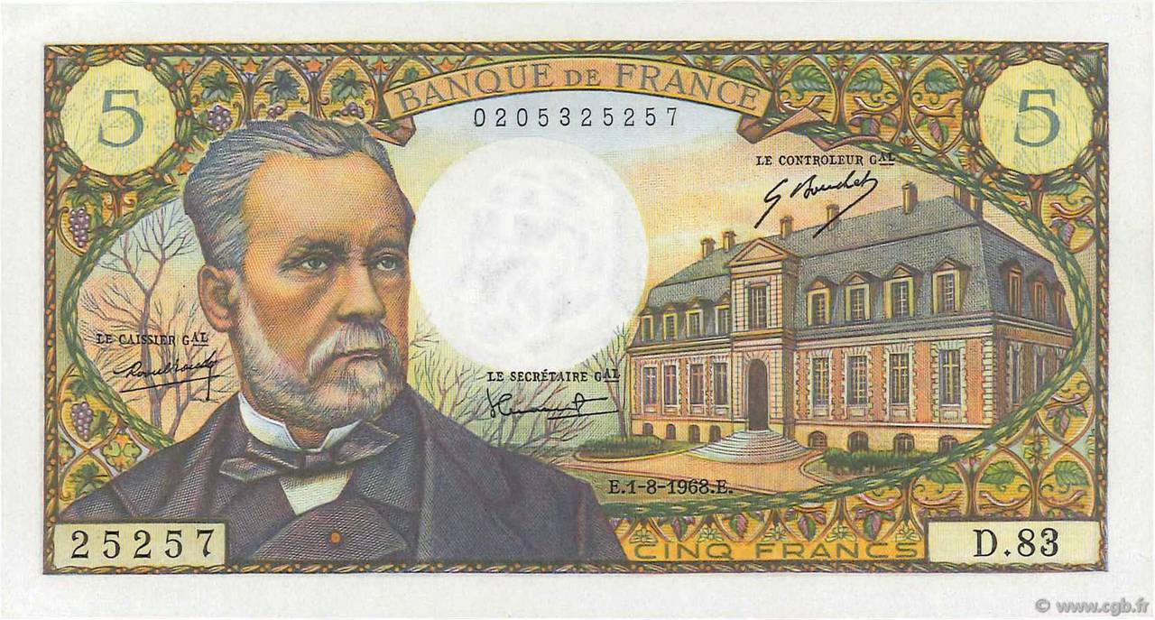 5 Francs PASTEUR FRANCIA  1968 F.61.08 q.FDC