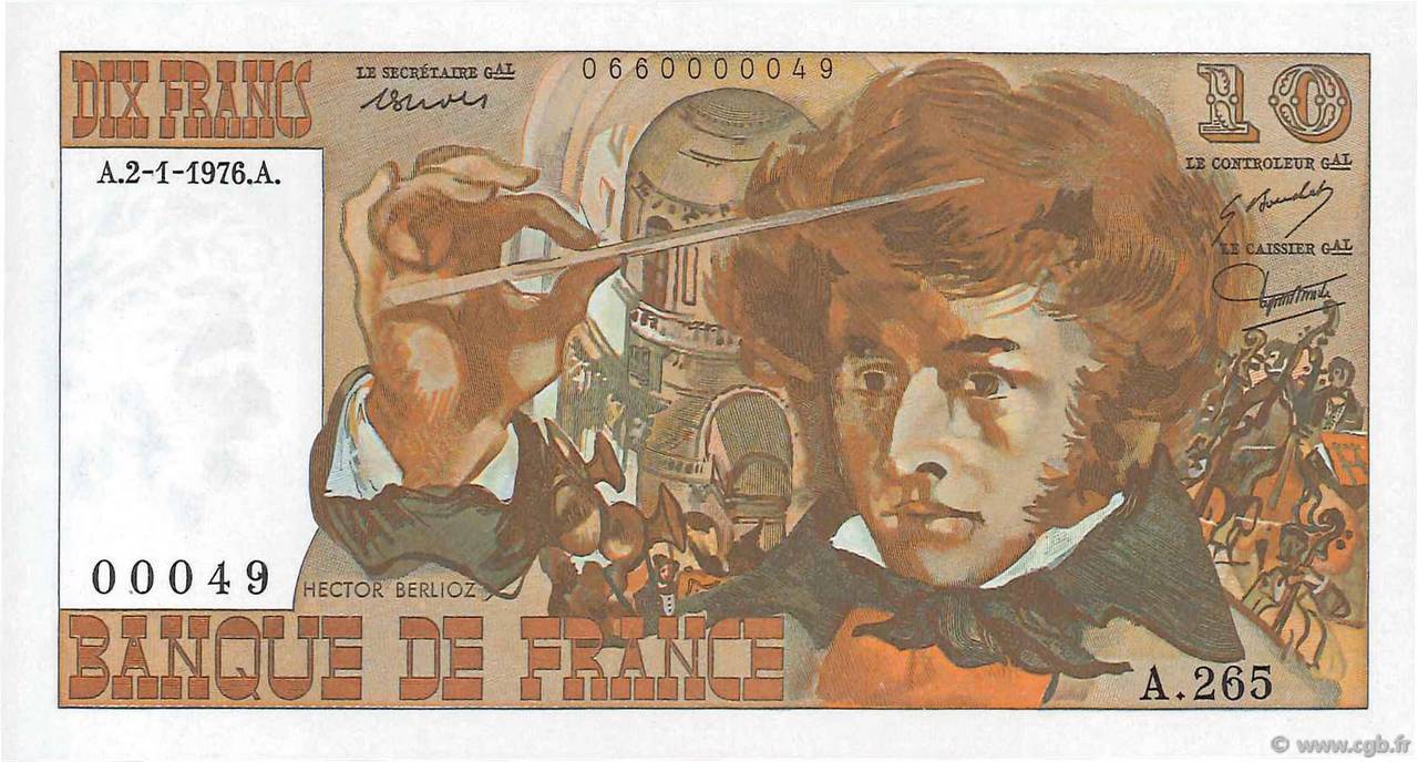 10 Francs BERLIOZ Petit numéro FRANCE  1976 F.63.16 UNC-
