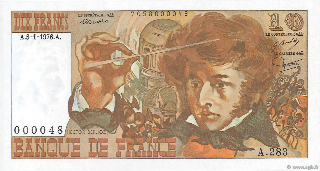 10 Francs BERLIOZ Petit numéro FRANCE  1976 F.63.17A283 NEUF