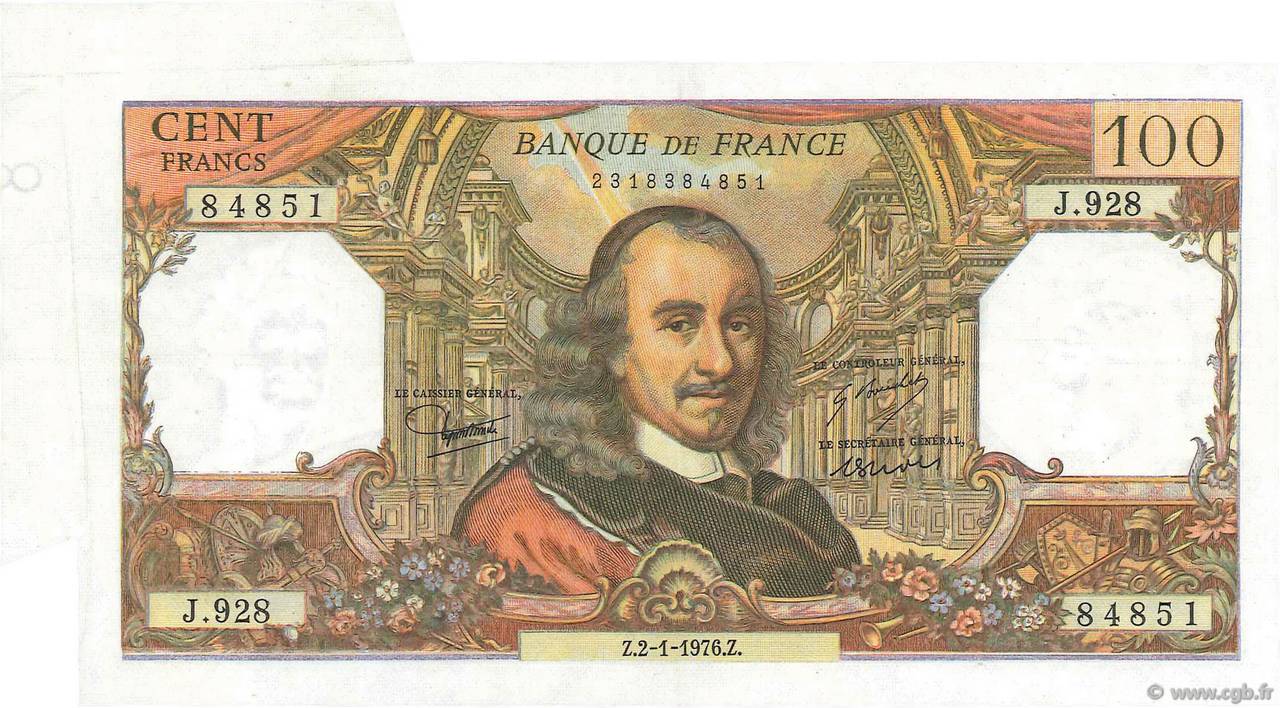100 Francs CORNEILLE Fauté FRANCIA  1976 F.65.51 BB to SPL