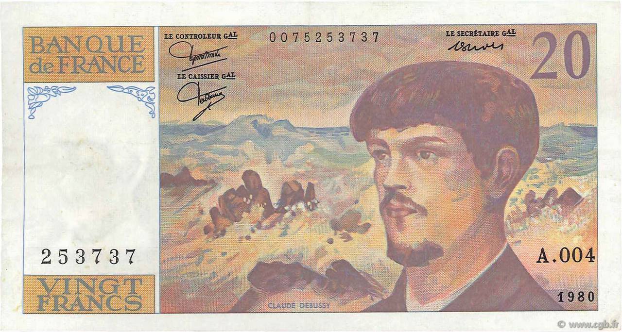 20 Francs DEBUSSY FRANCIA  1980 F.66.01A4 MBC+