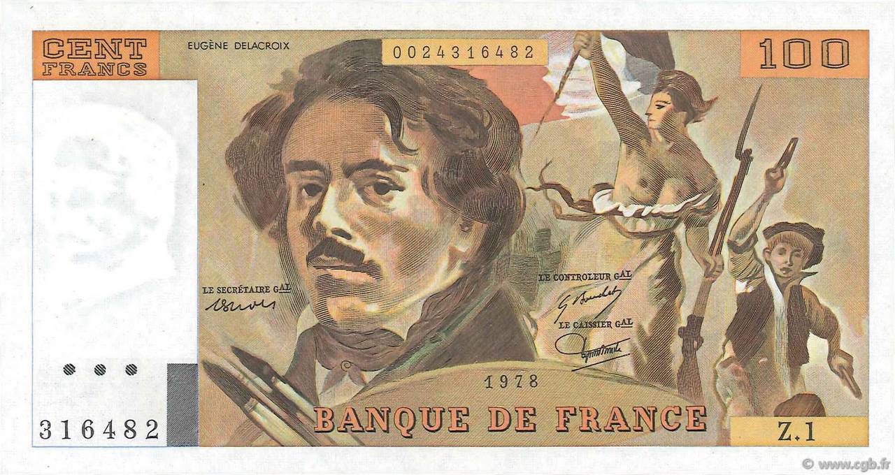 100 Francs DELACROIX FRANCE  1978 F.68.01 UNC