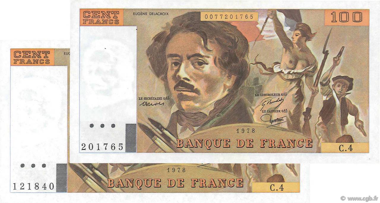 100 Francs DELACROIX Lot FRANCIA  1978 F.68.04 / F.69.01c EBC