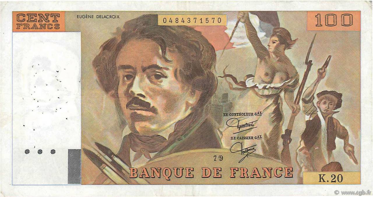 100 Francs DELACROIX modifié Fauté FRANCIA  1979 F.69.03 BB