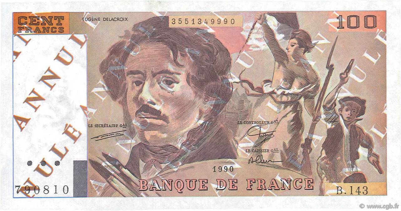 100 Francs DELACROIX imprimé en continu Essai FRANKREICH  1990 F.69bis.01Ec fST+