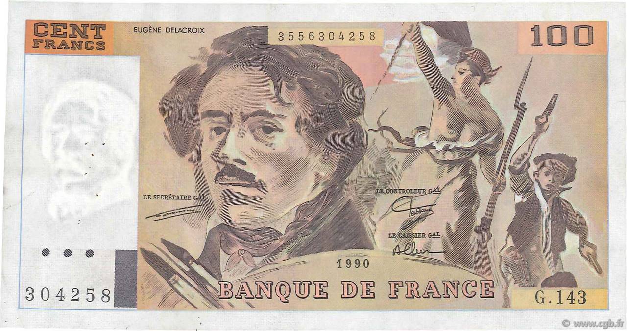 100 Francs DELACROIX imprimé en continu FRANCIA  1990 F.69bis.01bG MBC