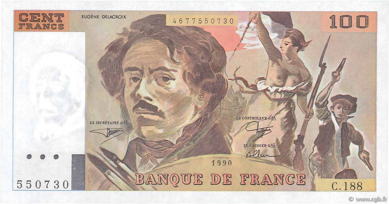 100 Francs DELACROIX imprimé en continu FRANKREICH  1990 F.69bis.02e1 ST