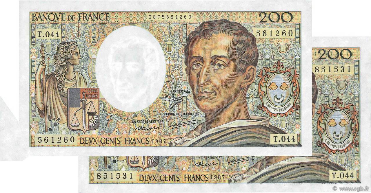 200 Francs MONTESQUIEU Fauté FRANCE  1987 F.70.07 pr.SPL