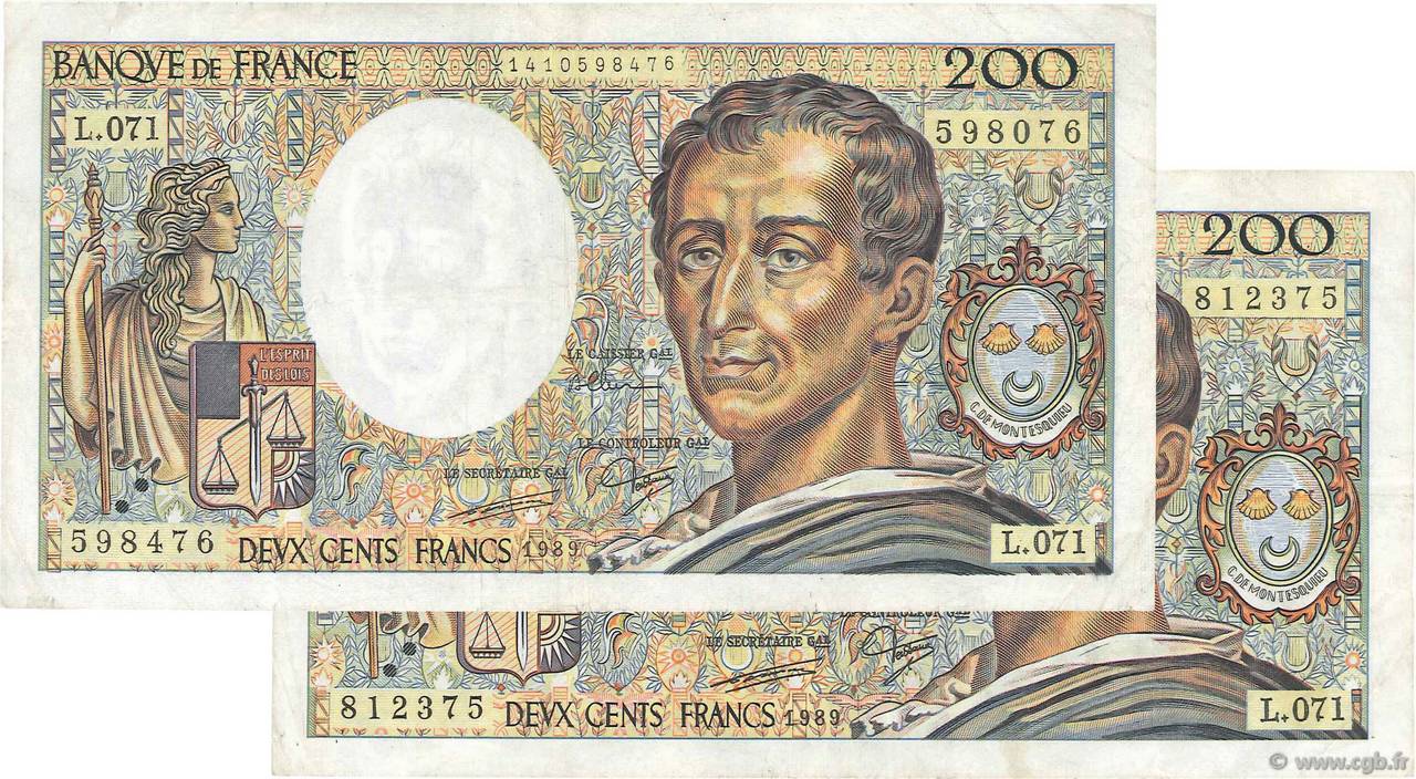 200 Francs MONTESQUIEU Fauté FRANCIA  1989 F.70.09 MBC