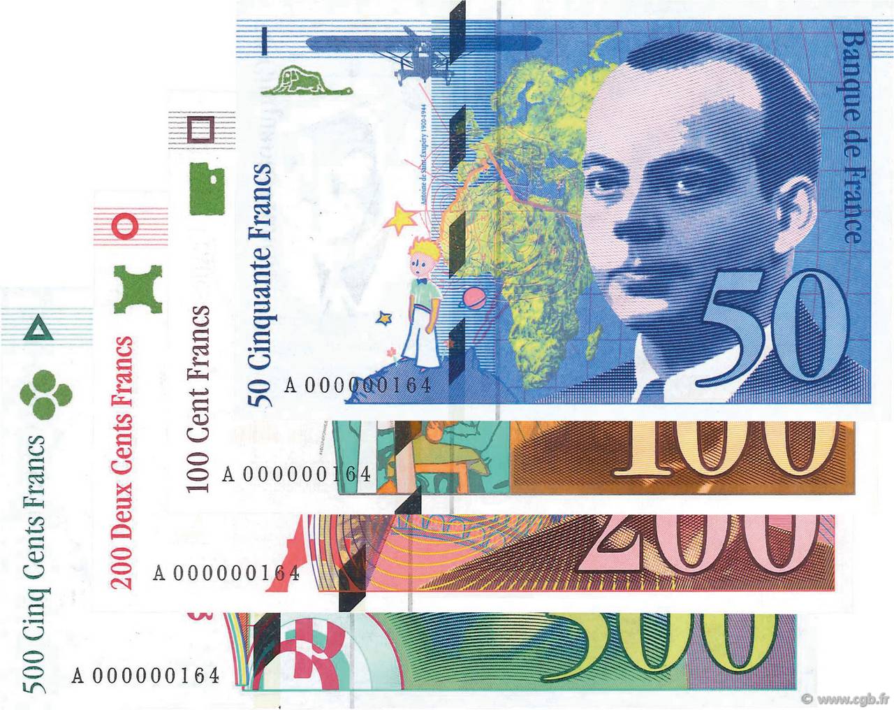 50 Francs SAINT-EXUPÉRY  à 500 Francs CURIE Petit numéro FRANCE  1992 F.72.01aA  à F.76 UNC