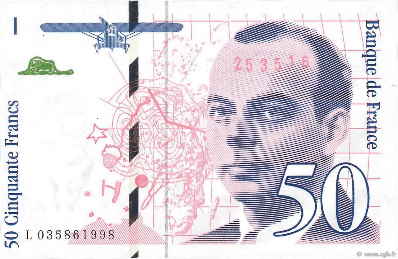 50 Francs SAINT-EXUPÉRY modifié Sans couleurs Fauté FRANCE  1997 F.73f5.03 UNC