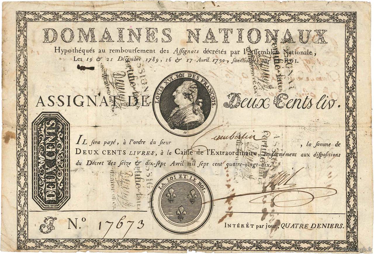 200 Livres sans coupons Faux FRANCE  1790 Ass.01b F