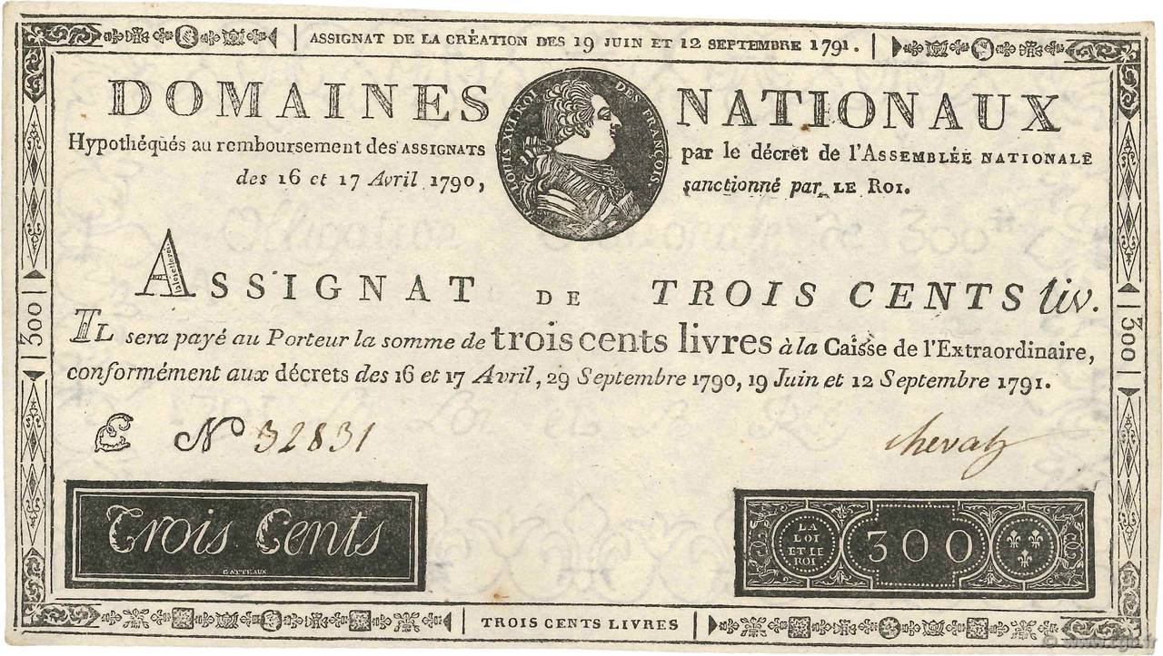 300 Livres Faux FRANCE  1791 Ass.18f TTB