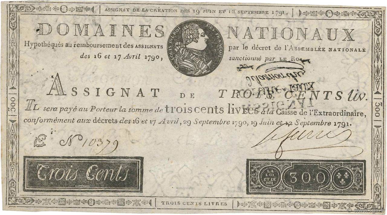 300 Livres Faux FRANCE  1791 Ass.18f VF