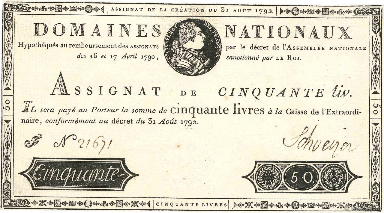 50 Livres Faux FRANCE  1792 Ass.32a XF