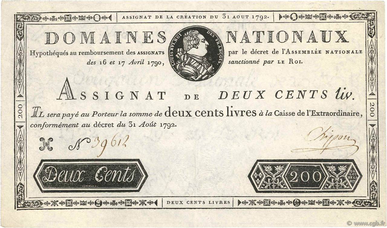 200 Livres FRANCE  1792 Ass.33a VF+