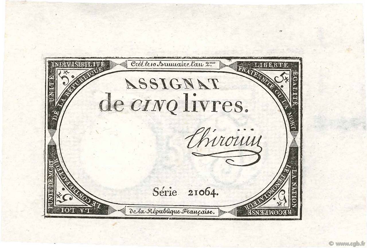 5 Livres FRANCE  1793 Ass.46a UNC