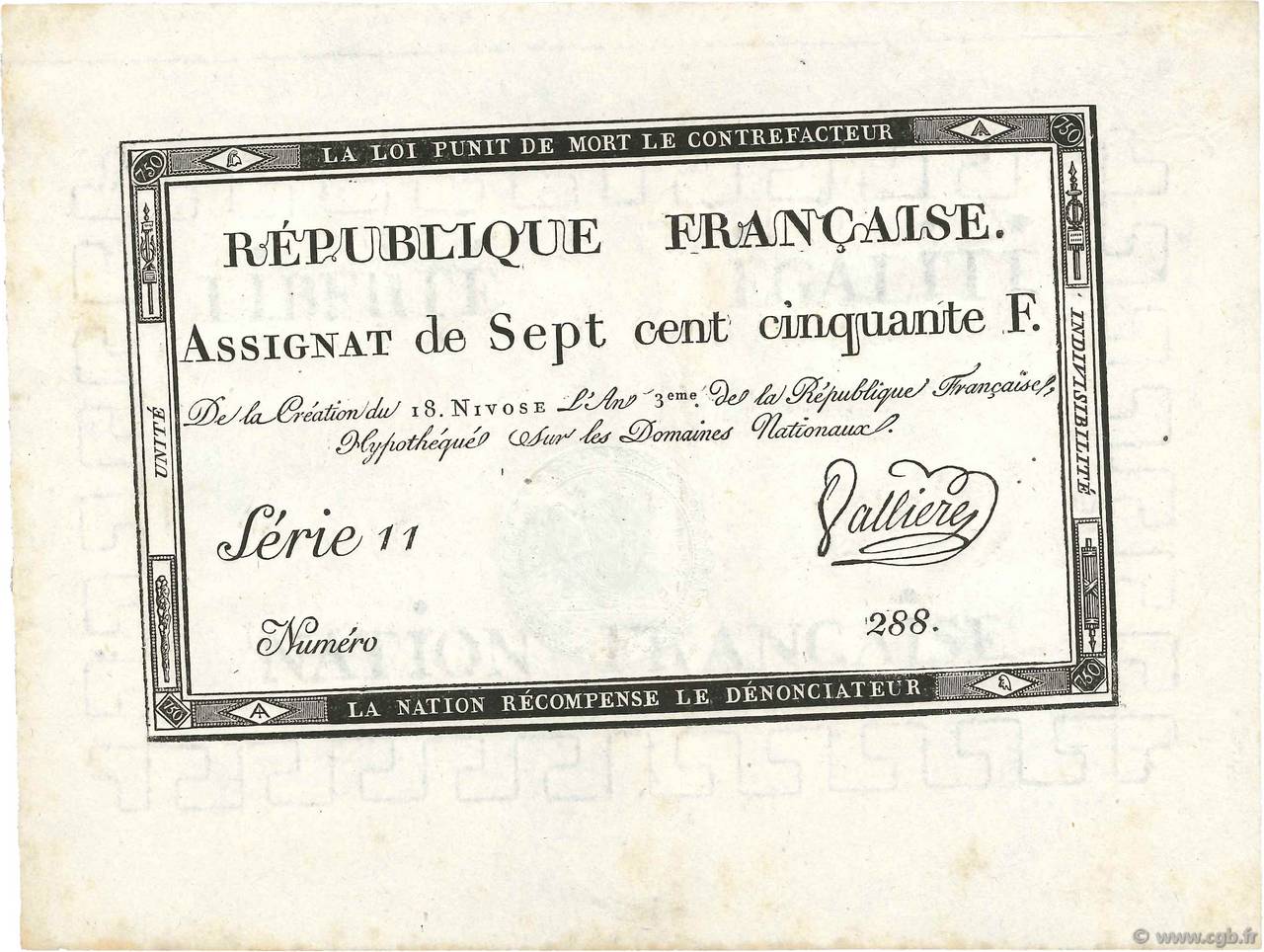 750 Francs FRANCIA  1795 Ass.49a AU