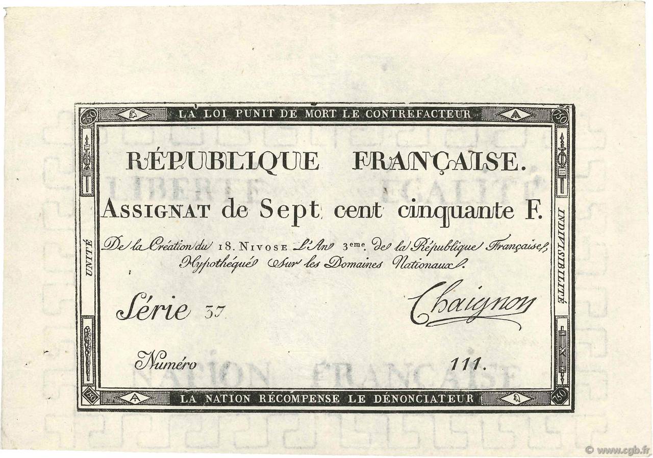 750 Francs Vérificateur FRANCE  1795 Ass.49a SUP