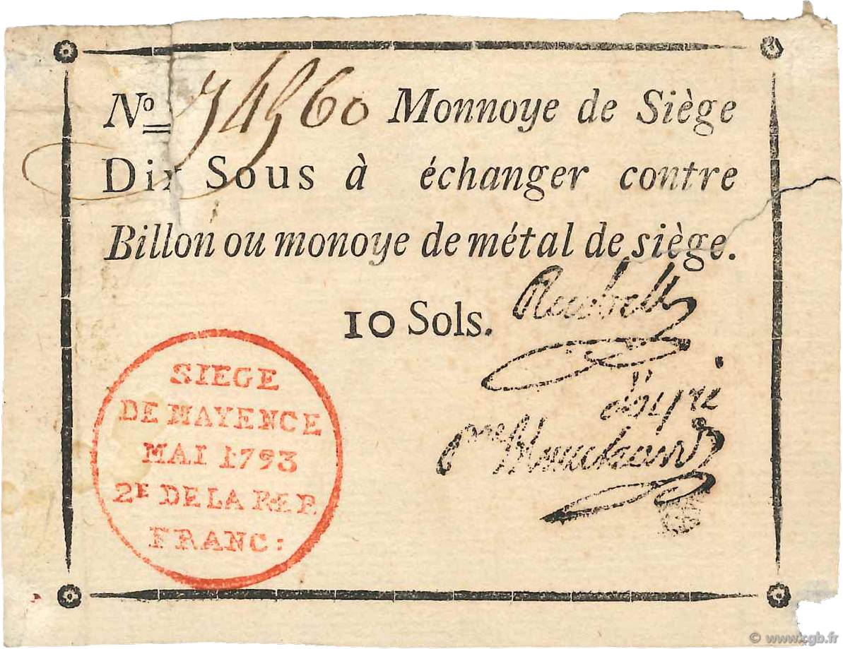 10 Sous FRANCE regionalism and various Mayence 1793 Kol.028 F