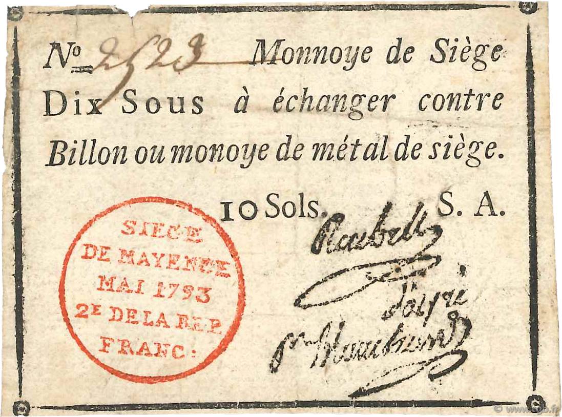 10 Sous FRANCE Regionalismus und verschiedenen Mayence 1793 Kol.031 SS