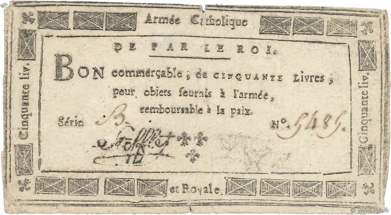50 Livres FRANCE  1794 Kol.063 VF-
