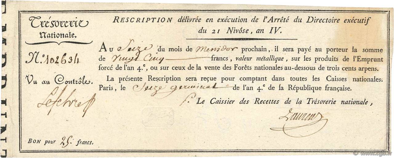 25 Francs FRANCIA  1796 Ass.53a MBC+