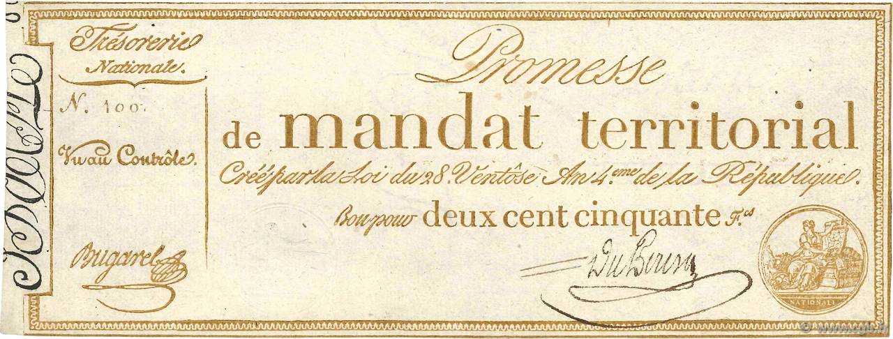 250 Francs sans série FRANCIA  1796 Ass.61a SPL