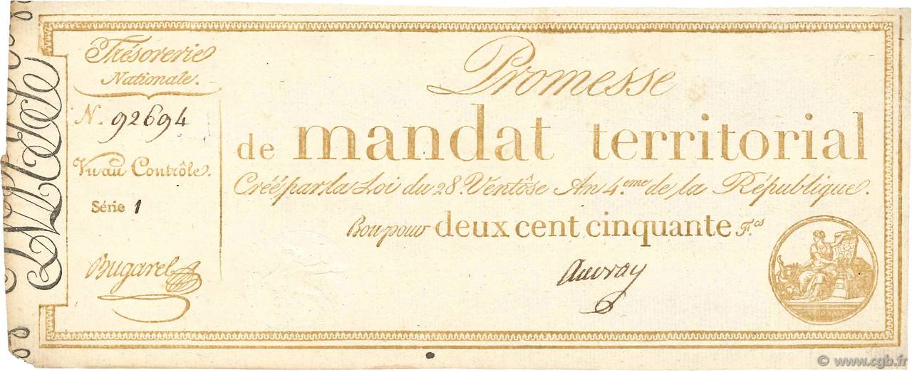250 Francs avec série FRANCIA  1796 Ass.61b MBC+