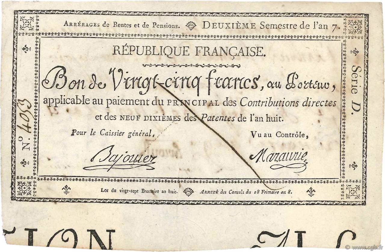 25 Francs Faux FRANCIA  1799 Laf.217 MBC