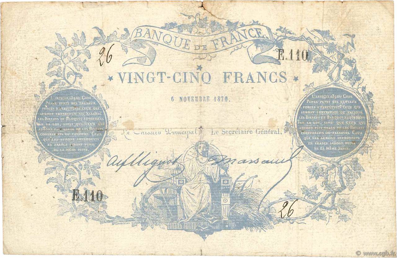 25 Francs type 1870 - Clermont-Ferrand FRANKREICH  1870 F.A44.01 fS