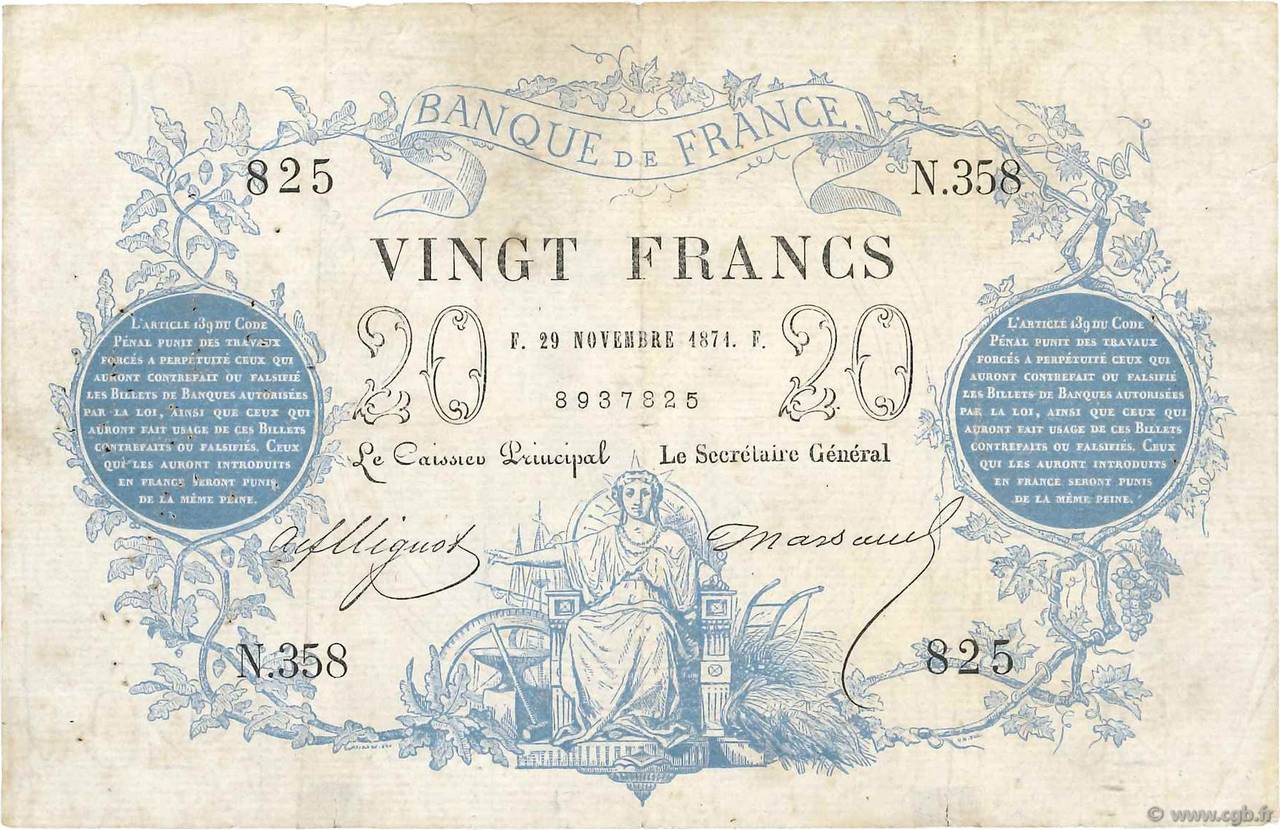 20 Francs type 1871 FRANCE  1871 F.A46.02 TB
