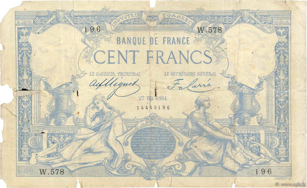 100 Francs type 1882 FRANCE  1884 F.A48.04 P
