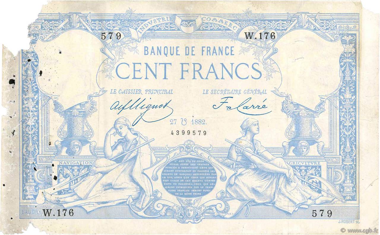 100 Francs type 1882 Lion inversé FRANCIA  1882 F.A48bis.01 MC
