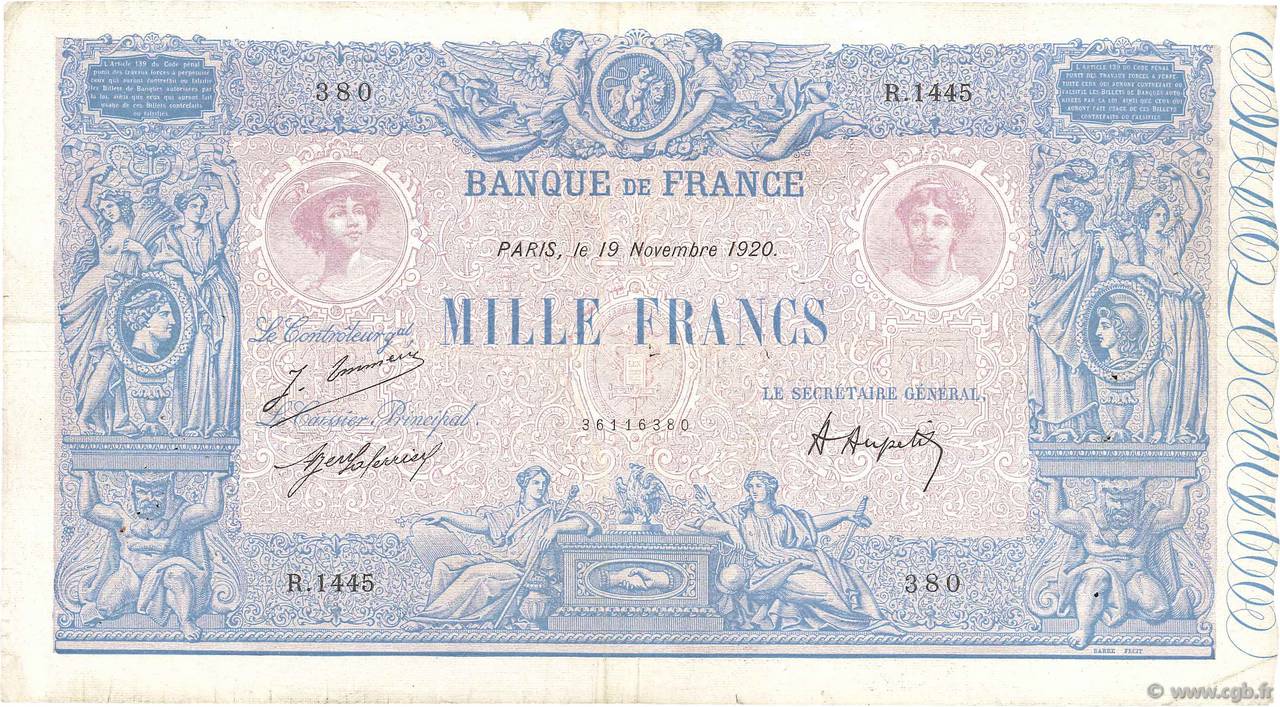 1000 Francs BLEU ET ROSE FRANKREICH  1920 F.36.36 S