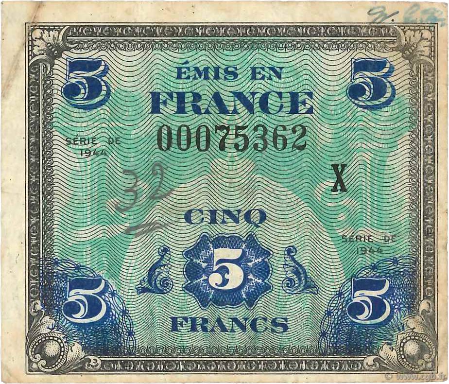 5 Francs DRAPEAU FRANCIA  1944 VF.17.03 q.BB