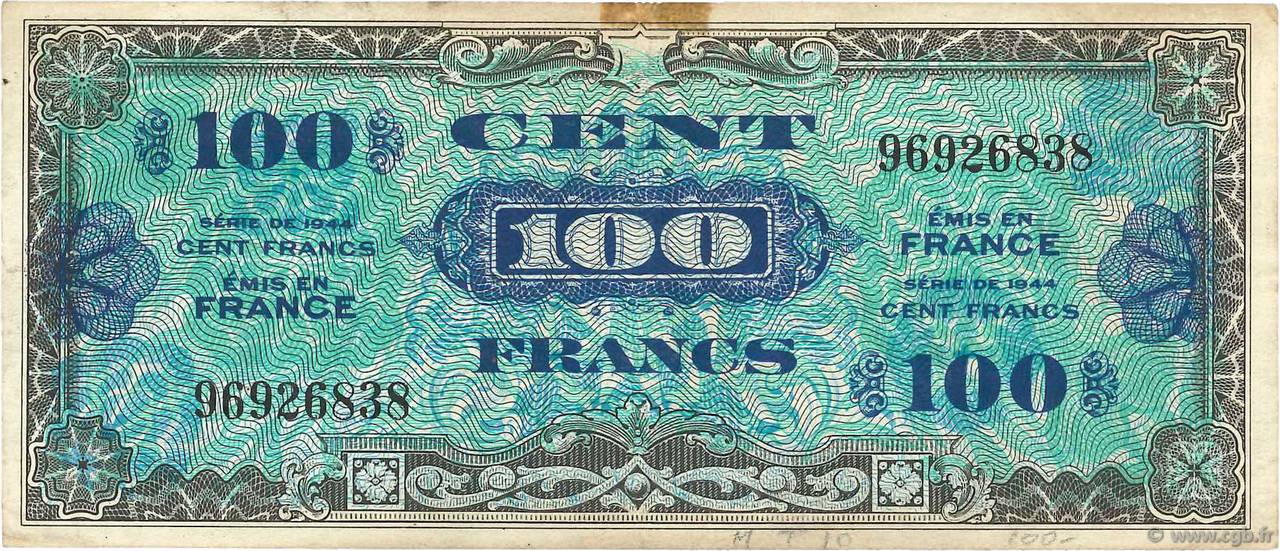 100 Francs DRAPEAU FRANCIA  1944 VF.20.01 MB