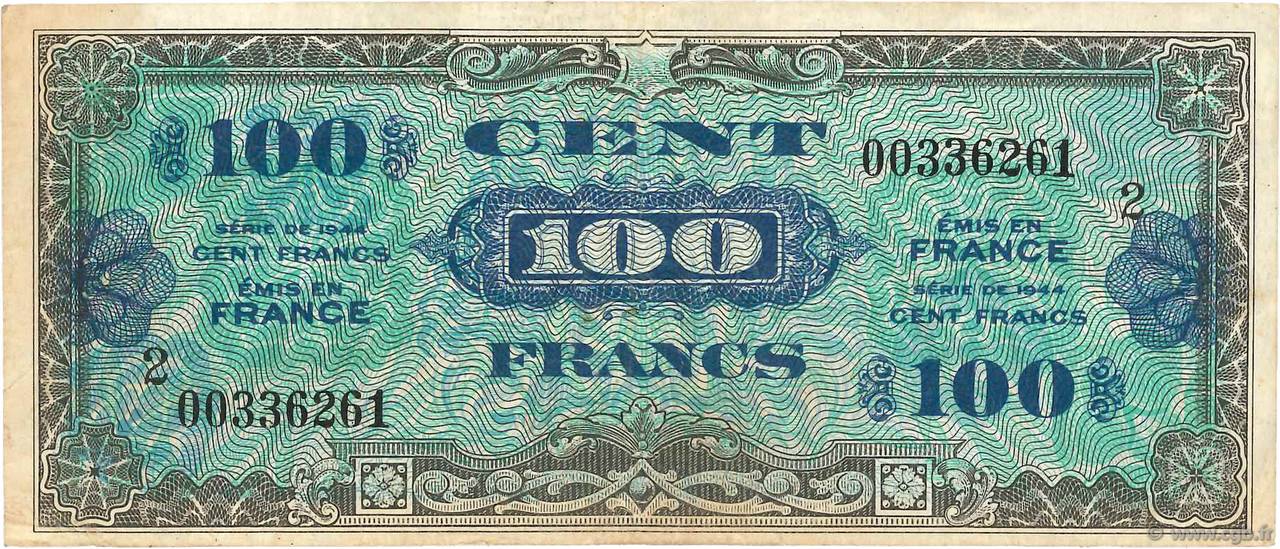 100 Francs DRAPEAU FRANCIA  1944 VF.20.02 q.BB