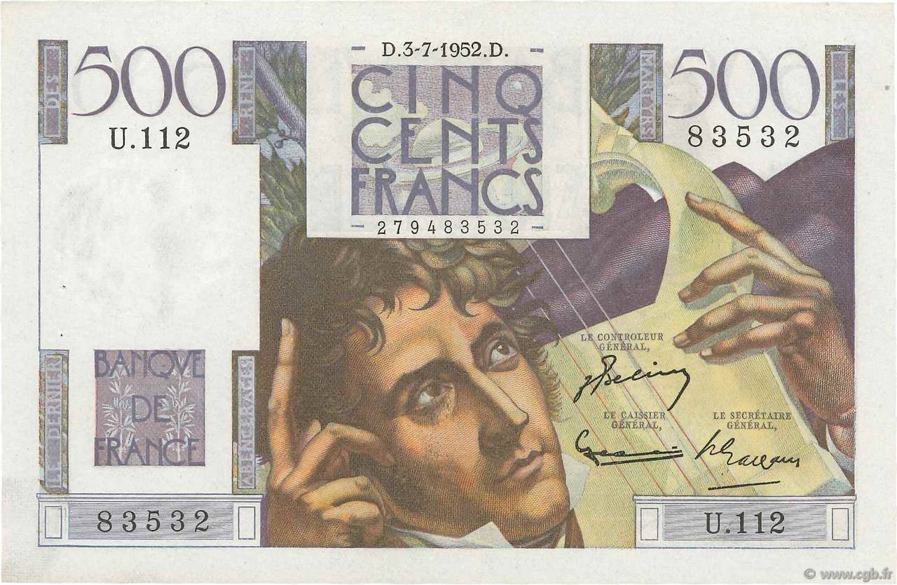 500 Francs CHATEAUBRIAND FRANKREICH  1952 F.34.09 VZ+