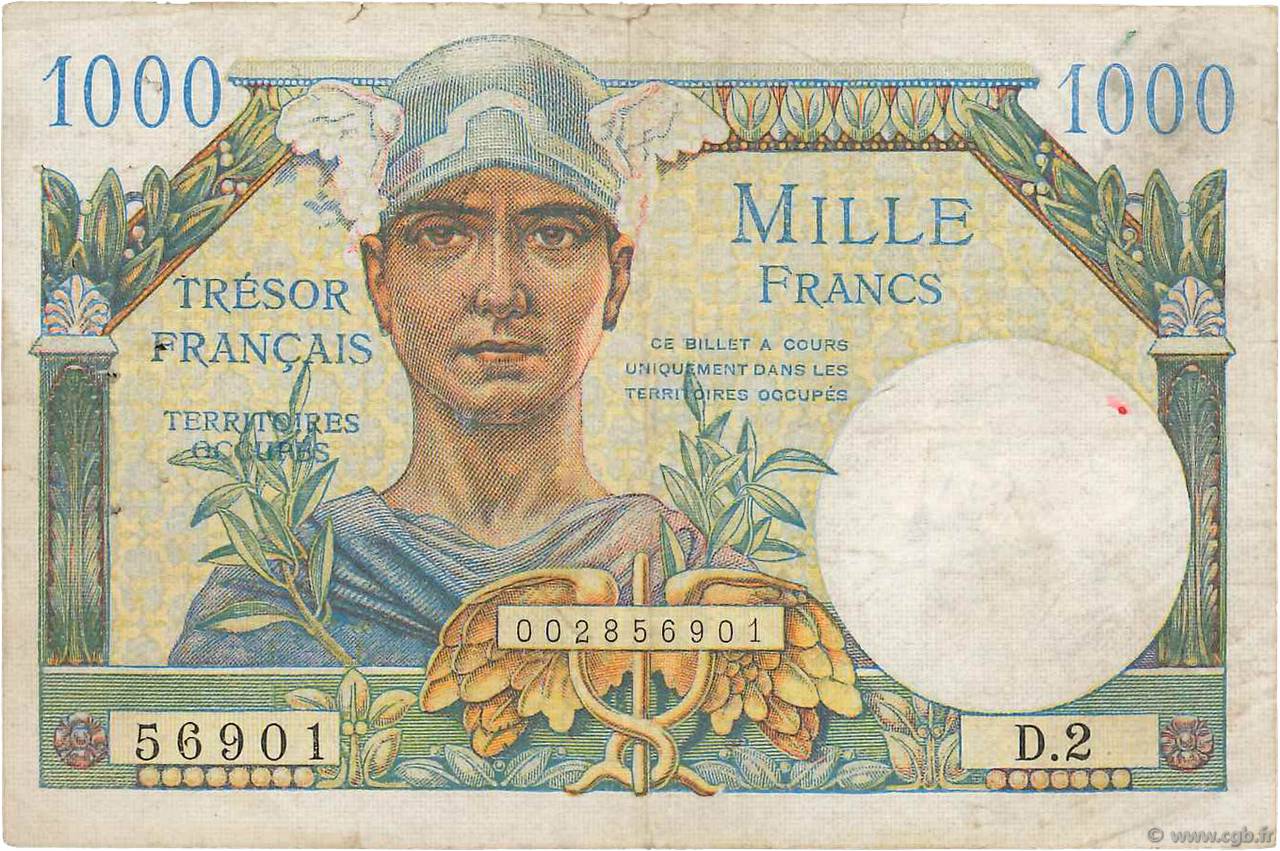 1000 Francs TRÉSOR FRANÇAIS FRANCIA  1947 VF.33.02 BC