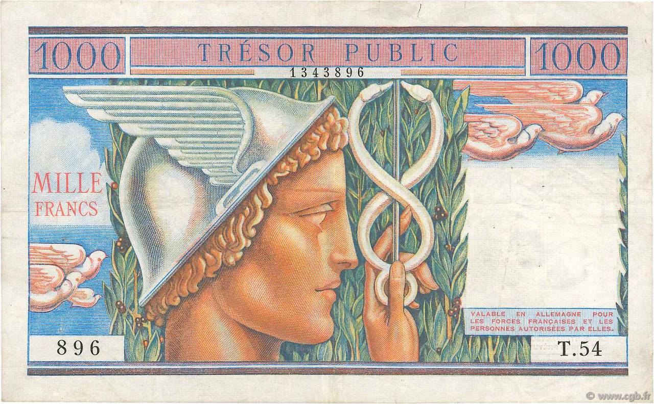 1000 Francs TRÉSOR PUBLIC FRANCE  1955 VF.35.01 pr.TTB