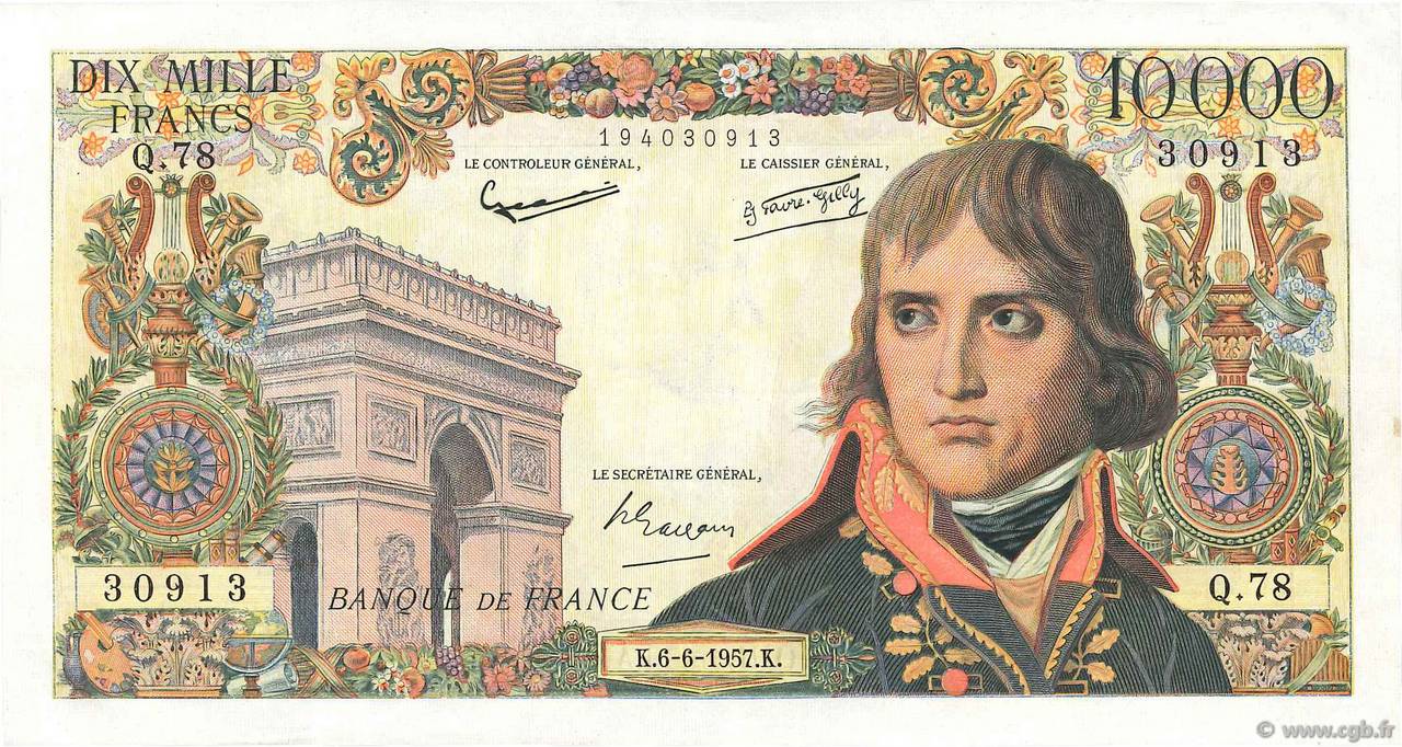 10000 Francs BONAPARTE FRANCIA  1957 F.51.08 EBC