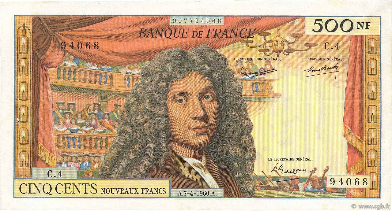 500 Nouveaux Francs MOLIÈRE FRANCE  1960 F.60.02 pr.SUP
