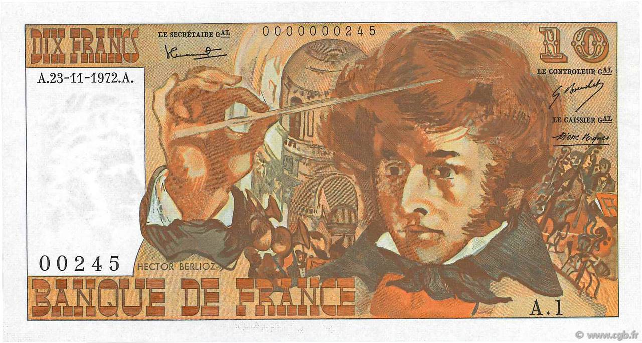 10 Francs BERLIOZ Petit numéro FRANKREICH  1972 F.63.01A1 fST+