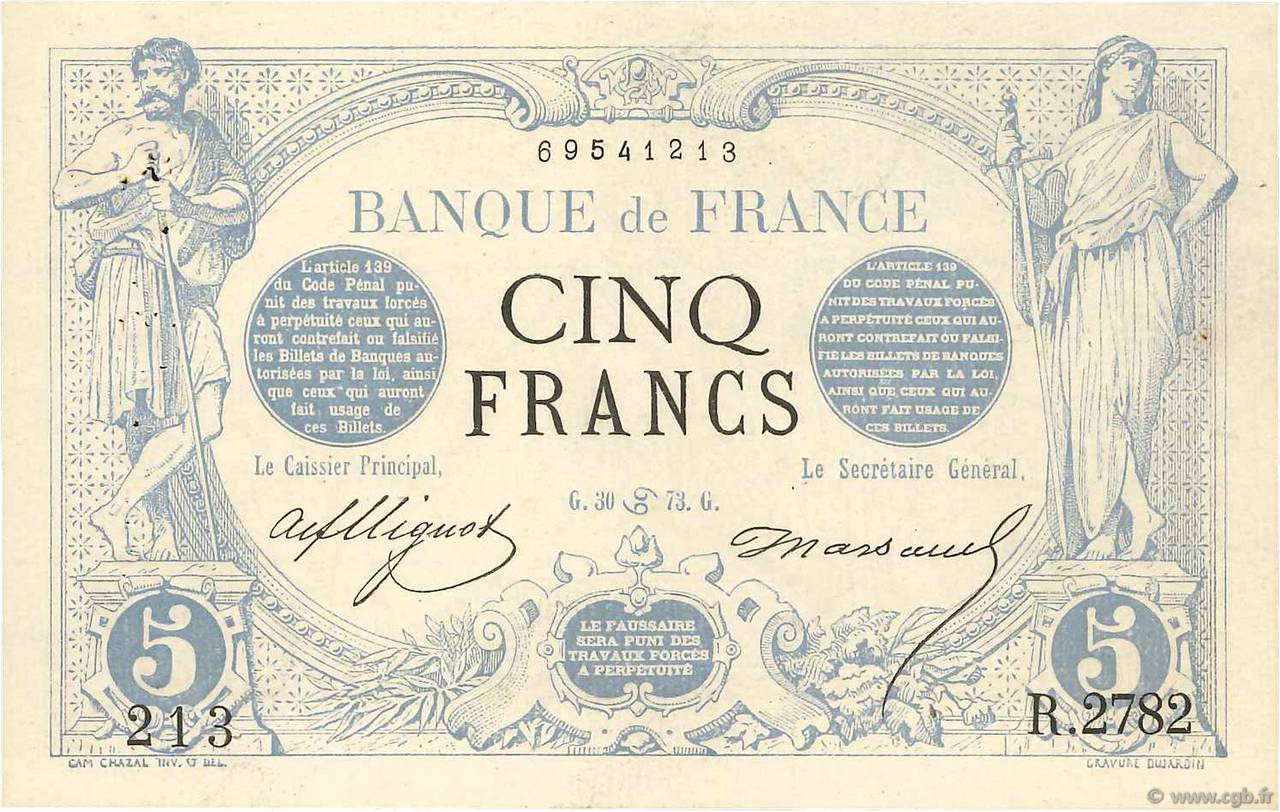 5 Francs NOIR FRANCE  1873 F.01.19 pr.SUP