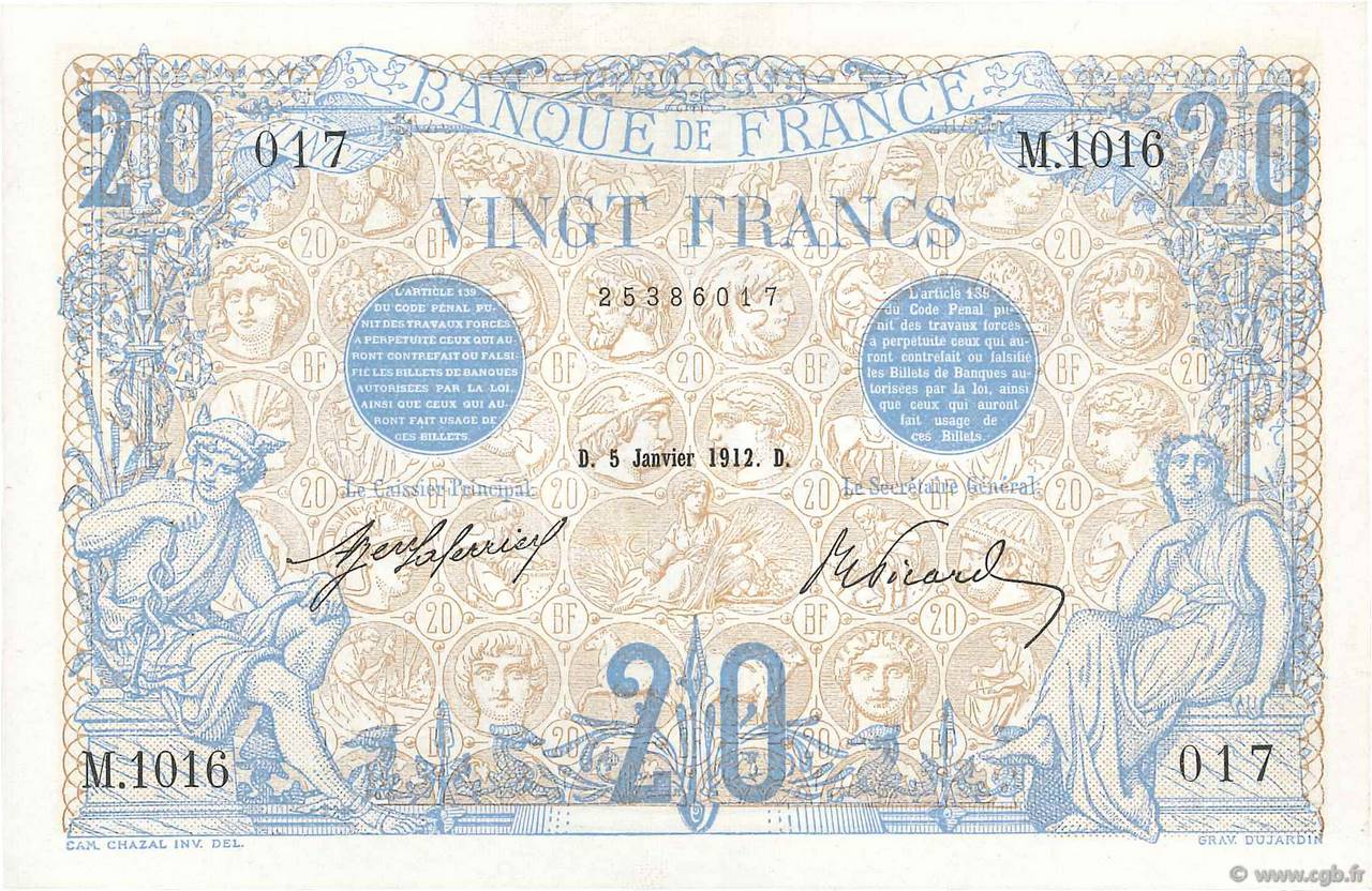 20 Francs BLEU FRANCE  1912 F.10.02 SUP+