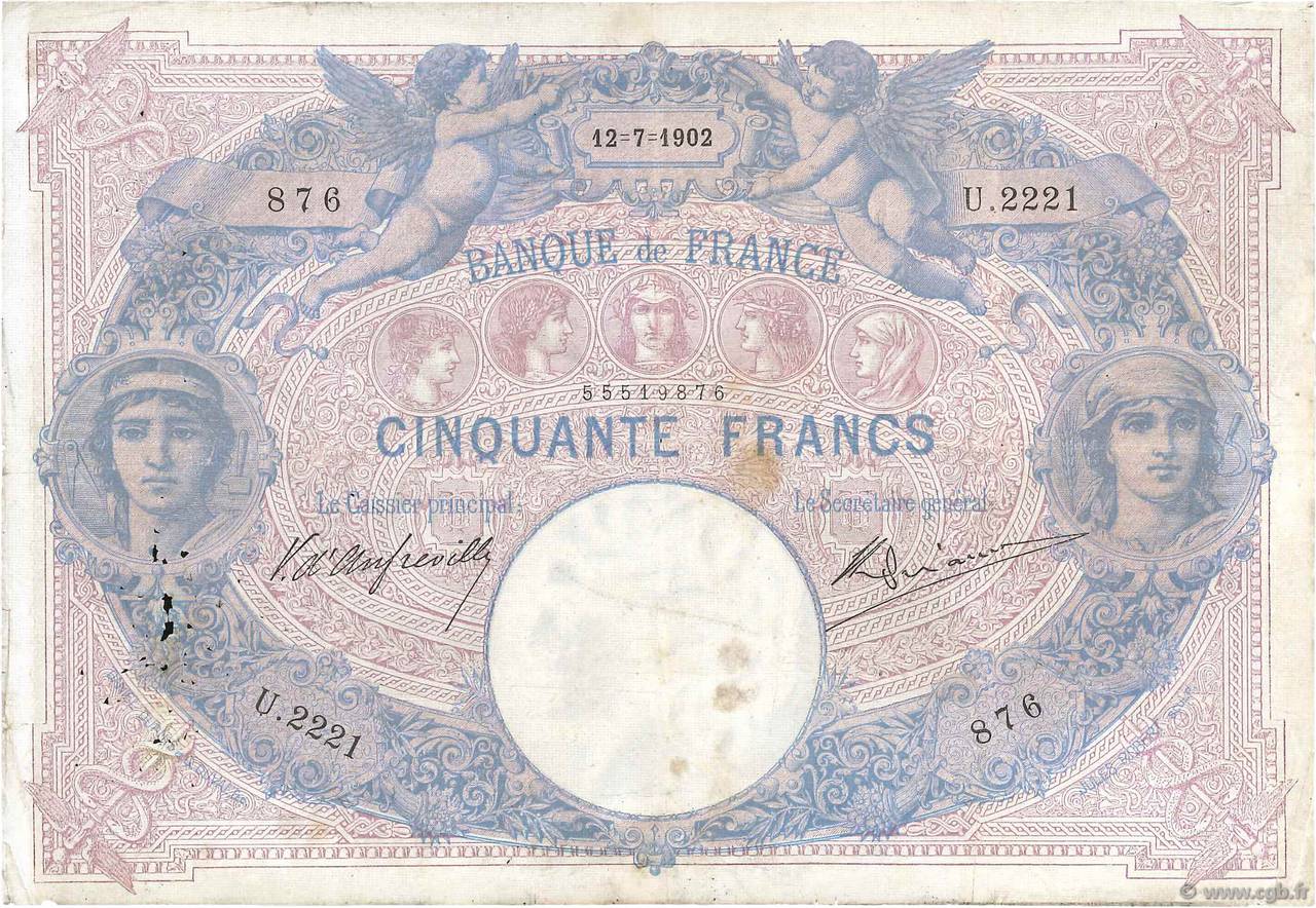 50 Francs BLEU ET ROSE FRANCIA  1902 F.14.14 RC+