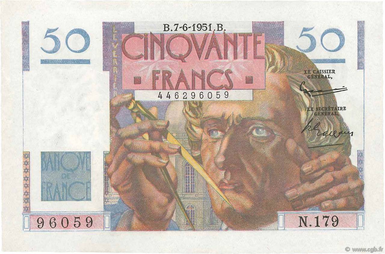 50 Francs LE VERRIER FRANCE  1951 F.20.18 XF