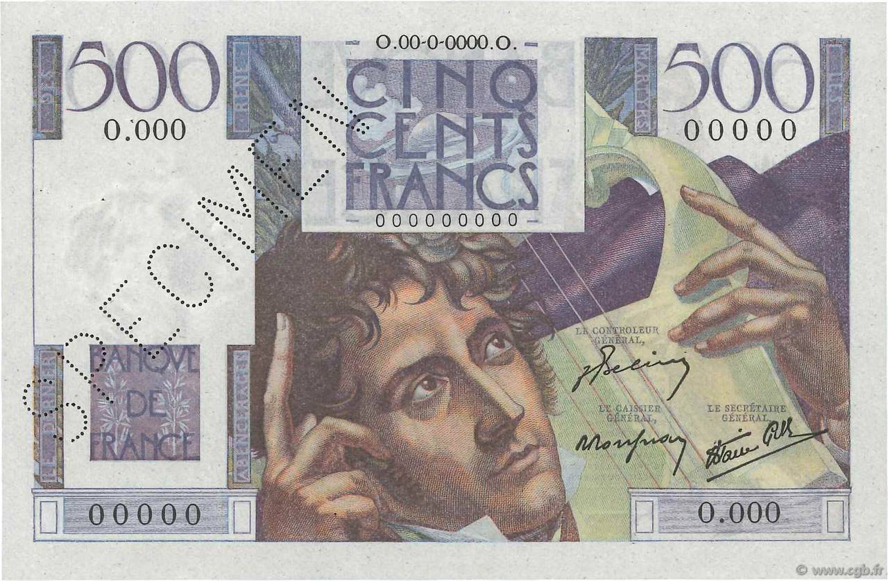 500 Francs CHATEAUBRIAND Spécimen FRANCIA  1945 F.34.01Sp EBC+